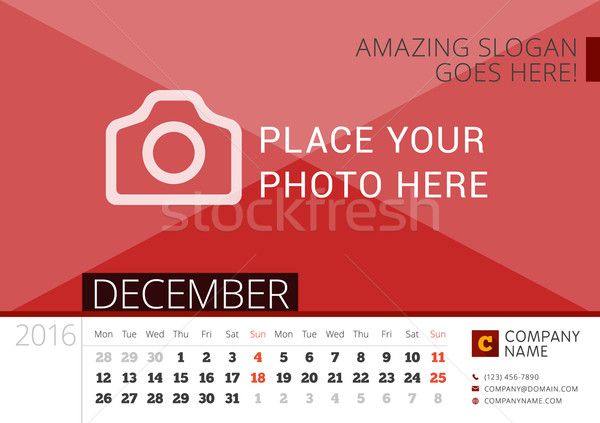 Desk Calendar 2016 Year. Vector Design Print Template with Place for Photo. December. Week Starts Mo Stock photo © mikhailmorosin