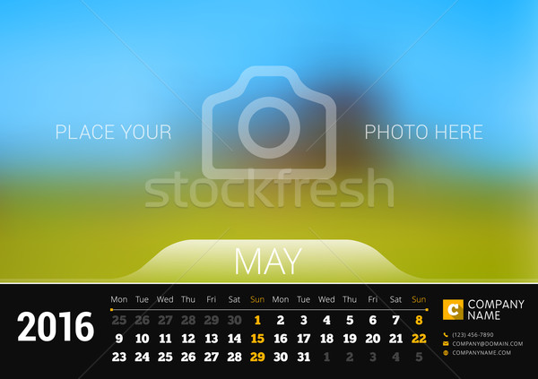 Foto stock: 2016 · secretária · calendário · ano · vetor · projeto