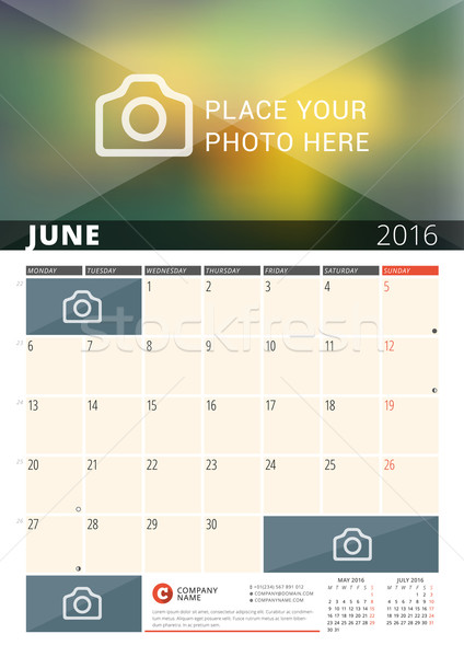 Wall Calendar Planner for 2016 Year. Vector Design Print Template with Place for Photos and Notes. W Stock photo © mikhailmorosin