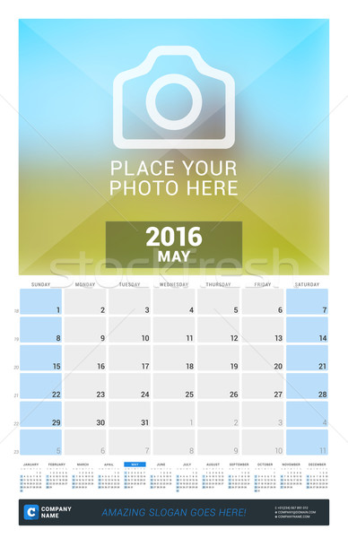 May 2016. Wall Monthly Calendar for 2016 Year. Vector Design Print Template with Place for Photo and Stock photo © mikhailmorosin