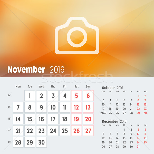 November 2016. Desk Calendar for 2016 Year. Vector Design Print Template with Place for Photo. Week  Stock photo © mikhailmorosin