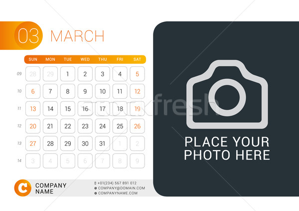 Stock photo: Desk Calendar for 2016 Year. March. Vector Design Print Template with Place for Photo, Logo and Cont