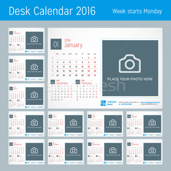 Desk Calendar for 2016 Year. Vector Design Print Template with Place for Photo, Logo and Contact Inf Stock photo © mikhailmorosin