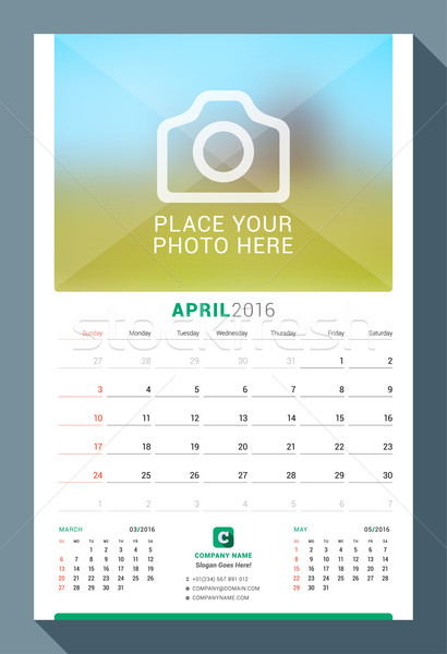 Stock photo: April 2016. Wall Monthly Calendar for 2016 Year. Vector Design Print Template with Place for Photo. 