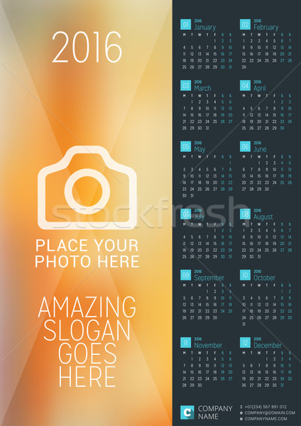 Wall Calendar Poster for 2016 Year. Vector Design Print Template with Place for Photo. Week Starts M Stock photo © mikhailmorosin