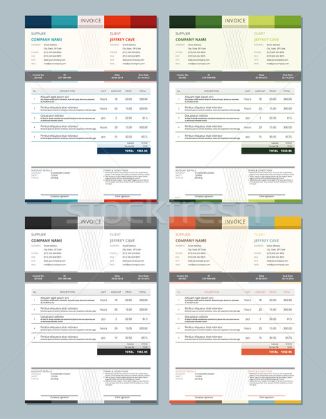 Set of Vector Invoice Design Templates. 4 Color Themes Stock photo © mikhailmorosin