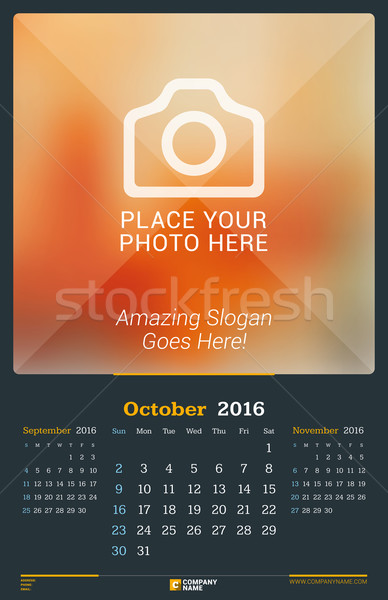 October 2016. Wall Monthly Calendar for 2016 Year. Vector Design Print Template with Place for Photo Stock photo © mikhailmorosin