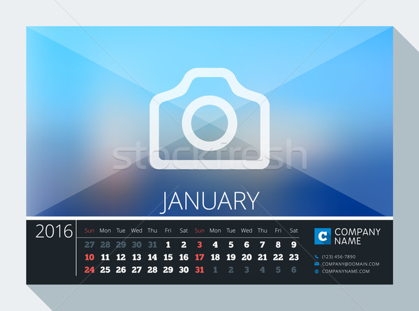 January 2016. Vector Stationery Design. Print Template. Desk Calendar for 2016 Year. Place for Photo Stock photo © mikhailmorosin