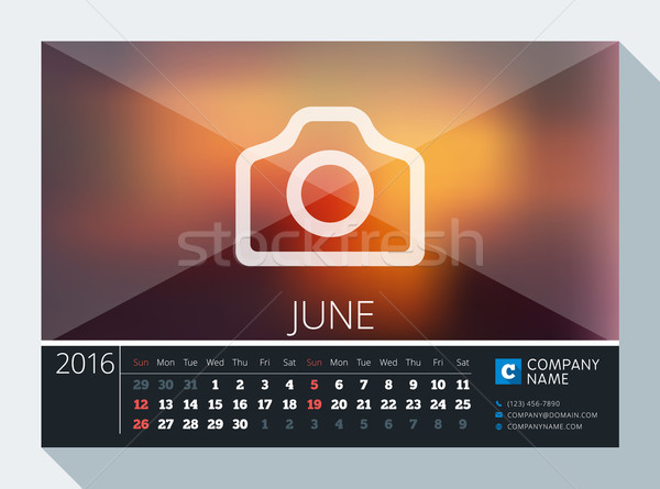 June 2016. Vector Stationery Design. Print Template. Desk Calendar for 2016 Year. Place for Photo, L Stock photo © mikhailmorosin