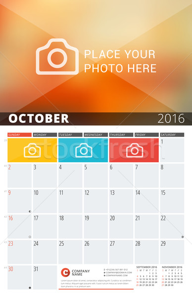 Wall Calendar Planner for 2016 Year. Vector Design Print Template with Place for Photos and Notes. W Stock photo © mikhailmorosin