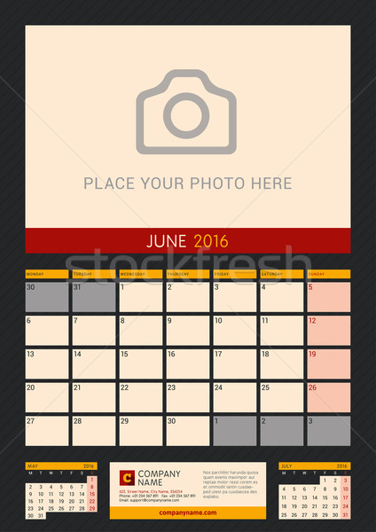 Wall Calendar Planner for 2016 Year. Vector Design Print Template with Place for Photo on Dark Backg Stock photo © mikhailmorosin