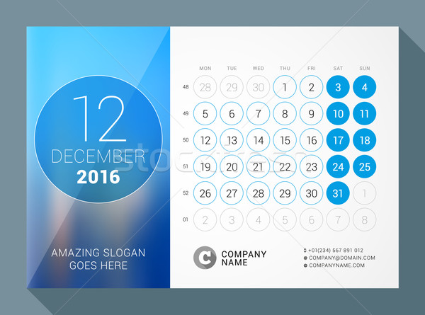 December 2016. Desk Calendar for 2016 Year. Vector Design Print Template with Place for Photo and Ci Stock photo © mikhailmorosin