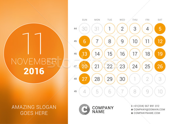 November 2016. Desk Calendar for 2016 Year. Vector Design Print Template with Place for Photo and Ci Stock photo © mikhailmorosin