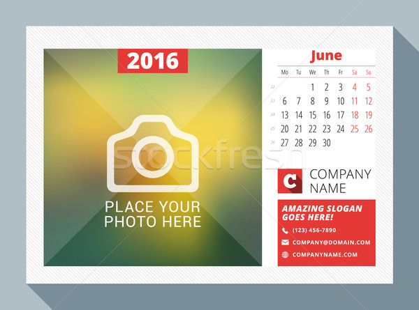 June 2016. Desk Calendar for 2016 Year. Vector Design Print Template with Place for Photo, Logo and  Stock photo © mikhailmorosin