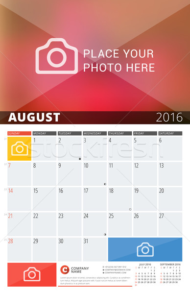 Wall Calendar Planner for 2016 Year. Vector Design Print Template with Place for Photos and Notes. W Stock photo © mikhailmorosin