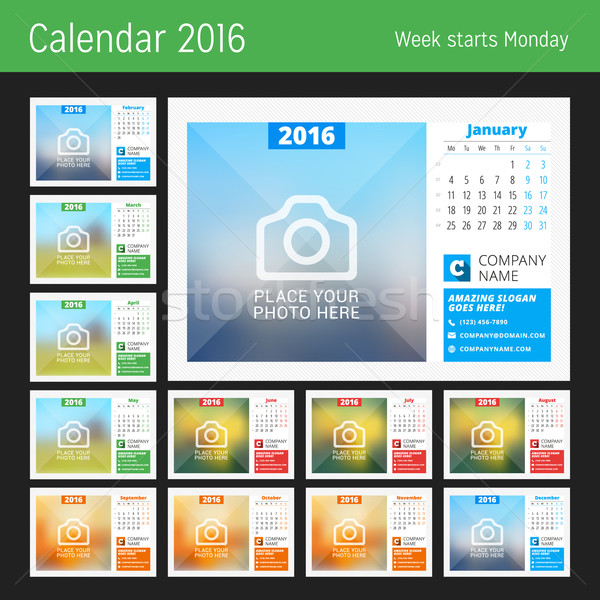 Desk Calendar for 2016 Year. Vector Design Print Template with Place for Photo, Logo and Contact Inf Stock photo © mikhailmorosin