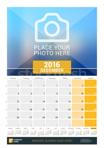 December 2016. Wall Monthly Calendar for 2016 Year. Vector Design Print Template with Place for Phot Stock photo © mikhailmorosin