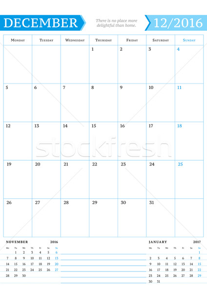 December 2016. Monthly Calendar Planner for 2016 Year. Vector Design Print Template with Place for N Stock photo © mikhailmorosin