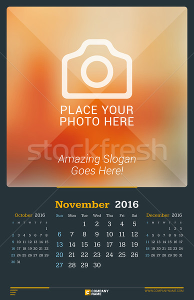 November 2016. Wall Monthly Calendar for 2016 Year. Vector Design Print Template with Place for Phot Stock photo © mikhailmorosin