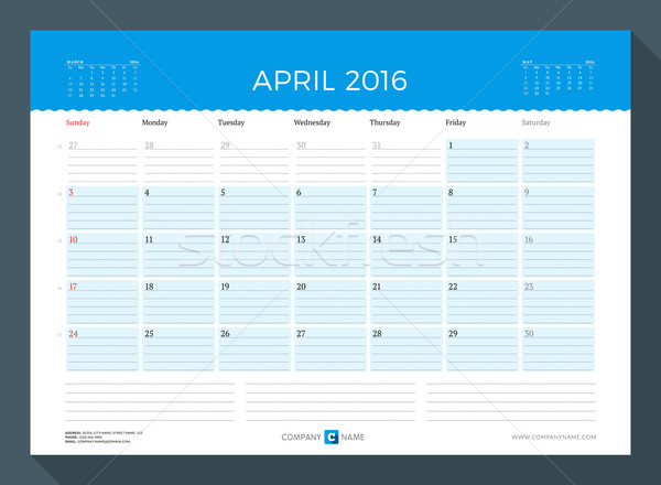 2016 monatlich Kalender Planer Jahr Vektor Stock foto © mikhailmorosin