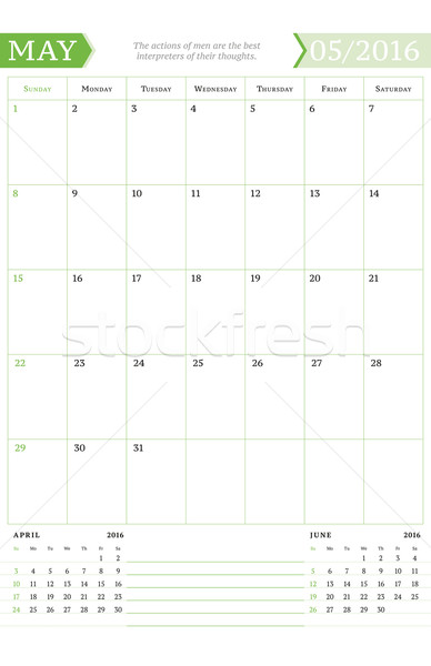 May 2016. Monthly Calendar Planner for 2016 Year. Vector Design Print Template with Place for Notes. Stock photo © mikhailmorosin