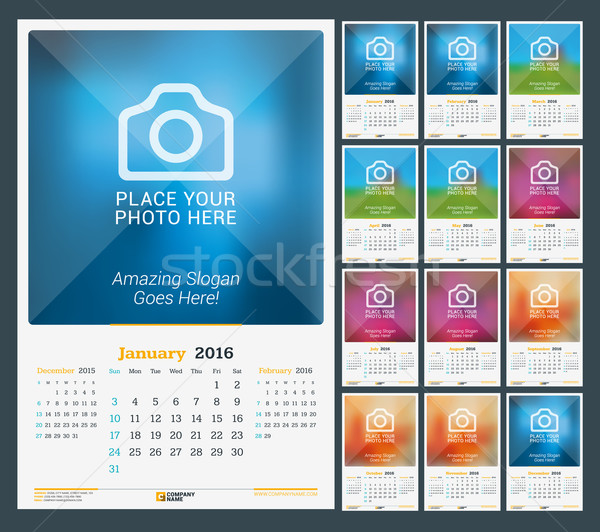 Wall Monthly Calendar for 2016 Year. Vector Design Print Template with Place for Photo. Dark Backgro Stock photo © mikhailmorosin