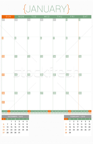 Calendar Planner 2016 Design Template. January. Week Starts Sunday Stock photo © mikhailmorosin