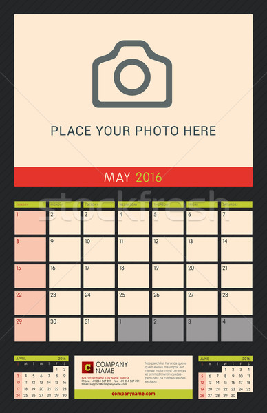 Wall Calendar Planner for 2016 Year. Vector Design Print Template with Place for Photo on Dark Backg Stock photo © mikhailmorosin