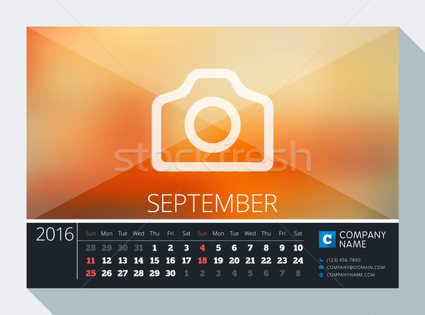 September 2016. Vector Stationery Design. Print Template. Desk Calendar for 2016 Year. Place for Pho Stock photo © mikhailmorosin