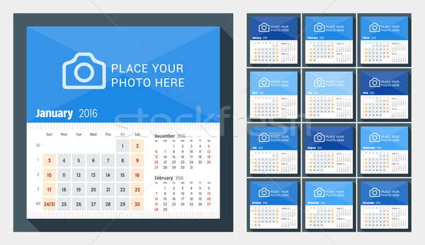 Schreibtisch Kalender 2016 Jahr Woche Monate Stock foto © mikhailmorosin