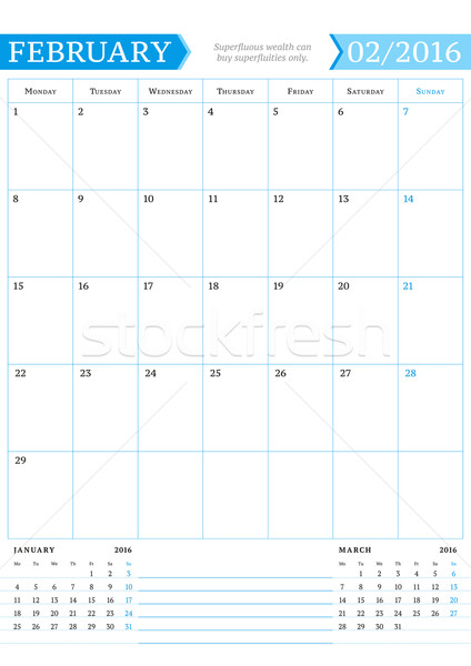 February 2016. Monthly Calendar Planner for 2016 Year. Vector Design Print Template with Place for N Stock photo © mikhailmorosin
