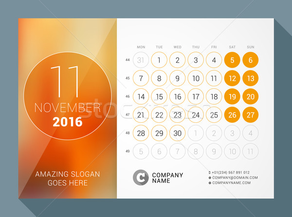 November 2016. Desk Calendar for 2016 Year. Vector Design Print Template with Place for Photo and Ci Stock photo © mikhailmorosin