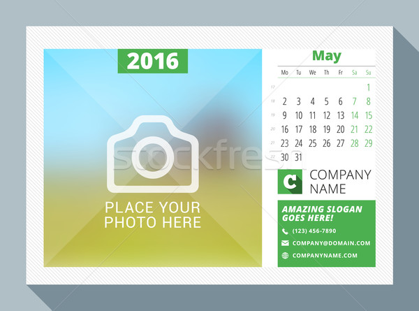 May 2016. Desk Calendar for 2016 Year. Vector Design Print Template with Place for Photo, Logo and C Stock photo © mikhailmorosin