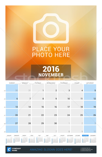 November 2016. Wall Monthly Calendar for 2016 Year. Vector Design Print Template with Place for Phot Stock photo © mikhailmorosin