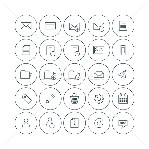 Stock photo: Set of Vector Thin Line Email Icons. Message, Folders, Document