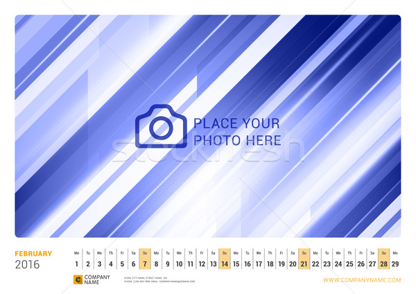 Wall Monthly Line Calendar for 2016 Year. Vector Design Print Template. Landscape Orientation. Febru Stock photo © mikhailmorosin