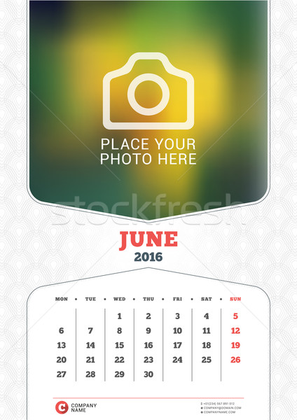 June 2016. Wall Monthly Calendar for 2016 Year. Vector Design Print Template with Place for Photo an Stock photo © mikhailmorosin