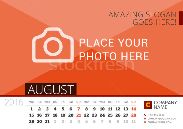 Desk Calendar 2016 Year. Vector Design Print Template with Place for Photo. August. Week Starts Mond Stock photo © mikhailmorosin