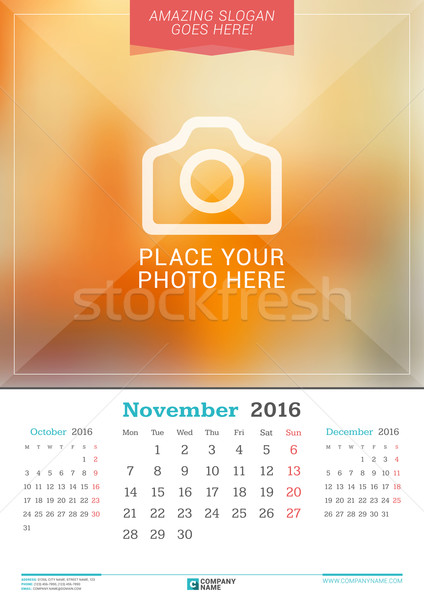 Foto stock: 2016 · pared · mensual · calendario · año · vector