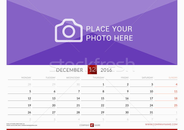 Wall Monthly Calendar for 2016 Year. Vector Design Print Template. Week Starts Monday. Landscape Ori Stock photo © mikhailmorosin