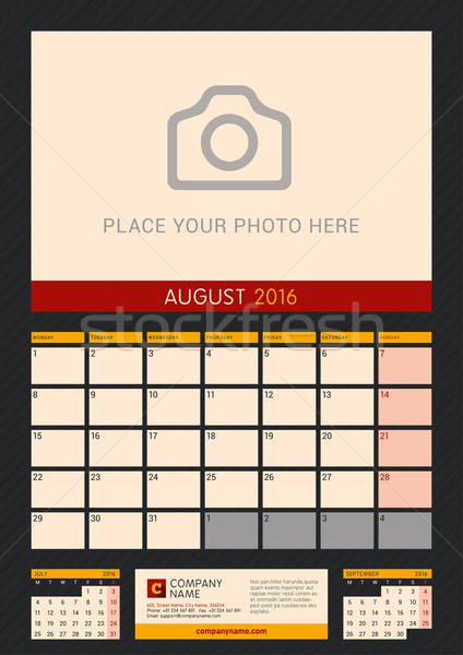 Wall Calendar Planner for 2016 Year. Vector Design Print Template with Place for Photo on Dark Backg Stock photo © mikhailmorosin