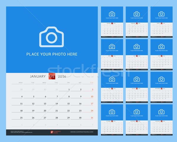 стены ежемесячно календаря 2016 год вектора Сток-фото © mikhailmorosin
