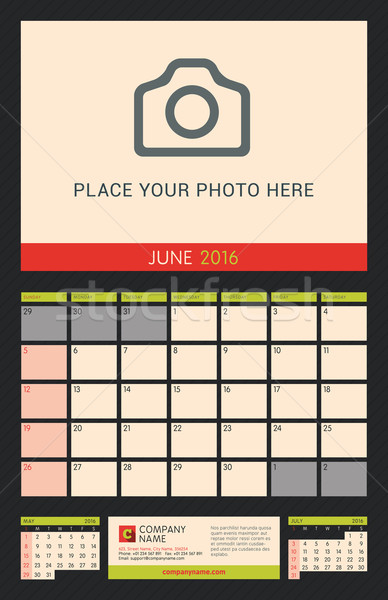 Wall Calendar Planner for 2016 Year. Vector Design Print Template with Place for Photo on Dark Backg Stock photo © mikhailmorosin