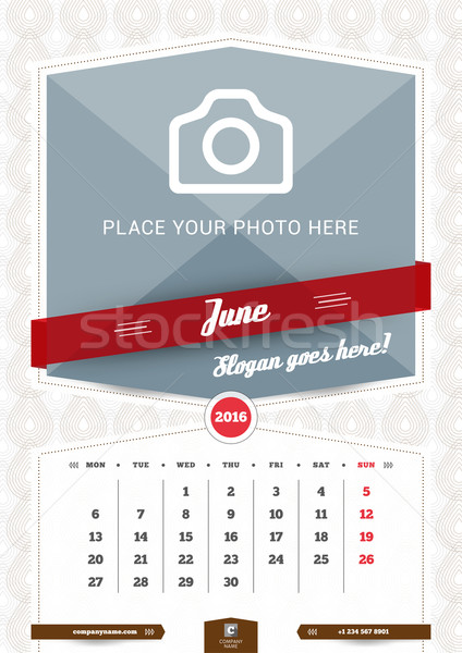 June 2016. Wall Monthly Calendar for 2016 Year. Vector Design Print Template with Place for Photo an Stock photo © mikhailmorosin