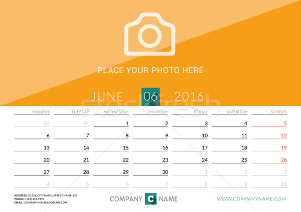 Desk Calendar 2016. Vector Print Template. June. Week Starts Monday Stock photo © mikhailmorosin