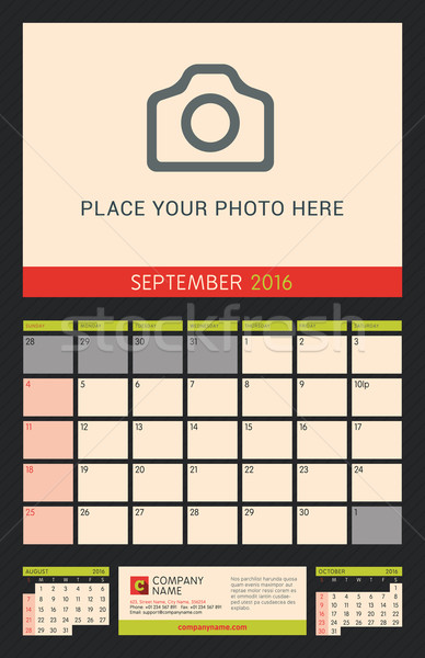 Wall Calendar Planner for 2016 Year. Vector Design Print Template with Place for Photo on Dark Backg Stock photo © mikhailmorosin