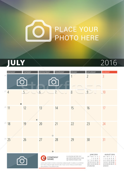 Wall Calendar Planner for 2016 Year. Vector Design Print Template with Place for Photos and Notes. W Stock photo © mikhailmorosin