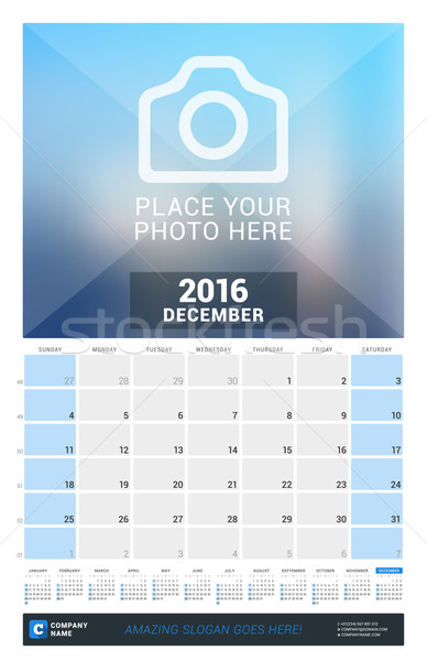 December 2016. Wall Monthly Calendar for 2016 Year. Vector Design Print Template with Place for Phot Stock photo © mikhailmorosin