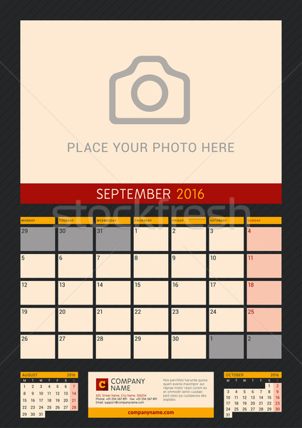 Wall Calendar Planner for 2016 Year. Vector Design Print Template with Place for Photo on Dark Backg Stock photo © mikhailmorosin