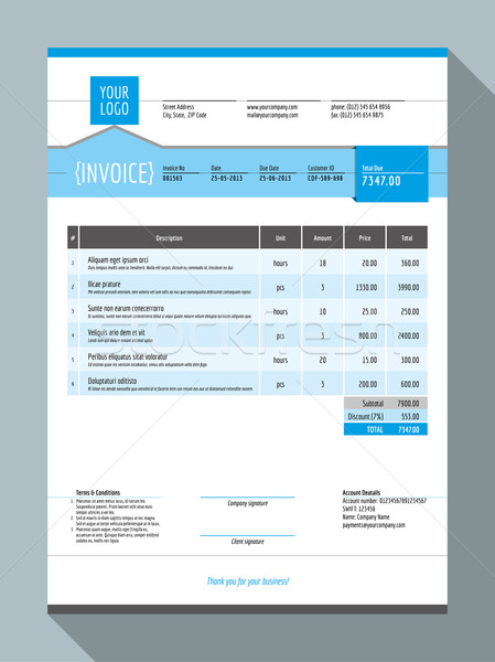 Vector Customizable Invoice Form Template Design. Vector Illustration. Blue Color Theme Stock photo © mikhailmorosin